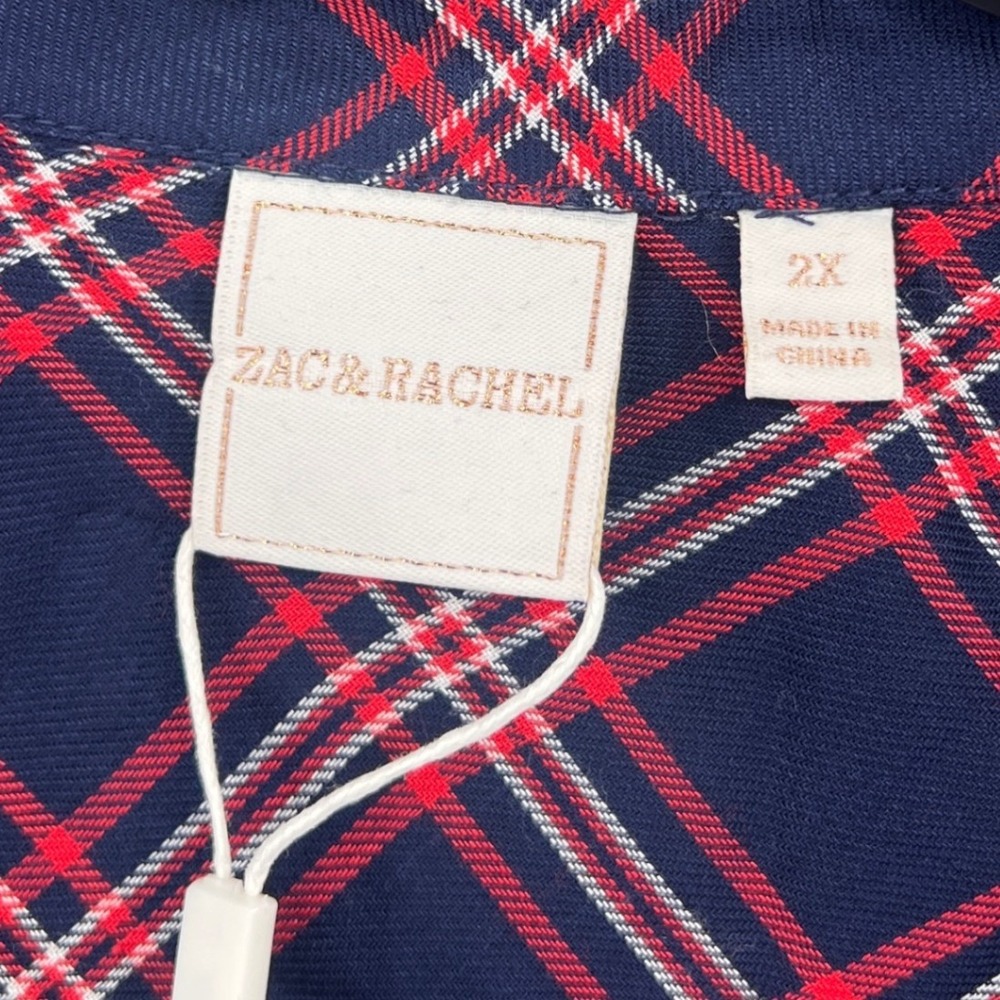 Zac & Rachel Plaid Button Down Shirt Size 2X Navy Red Rayon Lightweight NWT - Picture 6 of 10